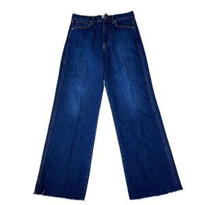 Veronica Beard Taylor Jeans 29 High Rise Wide Leg Raw Hem Bright Blue Denim